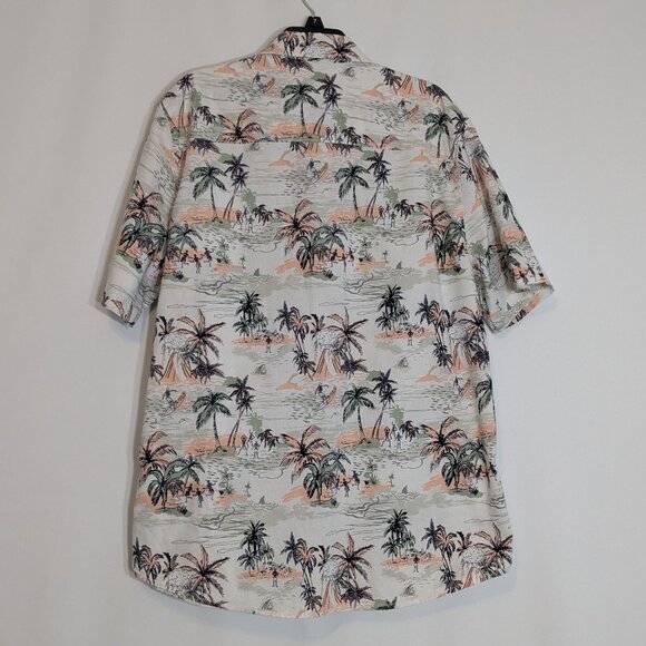 H&M DIVIDED Men's Peach/WhiteTropical Shirt; Surfing Skeletons; Size L - Picture 3 of 6